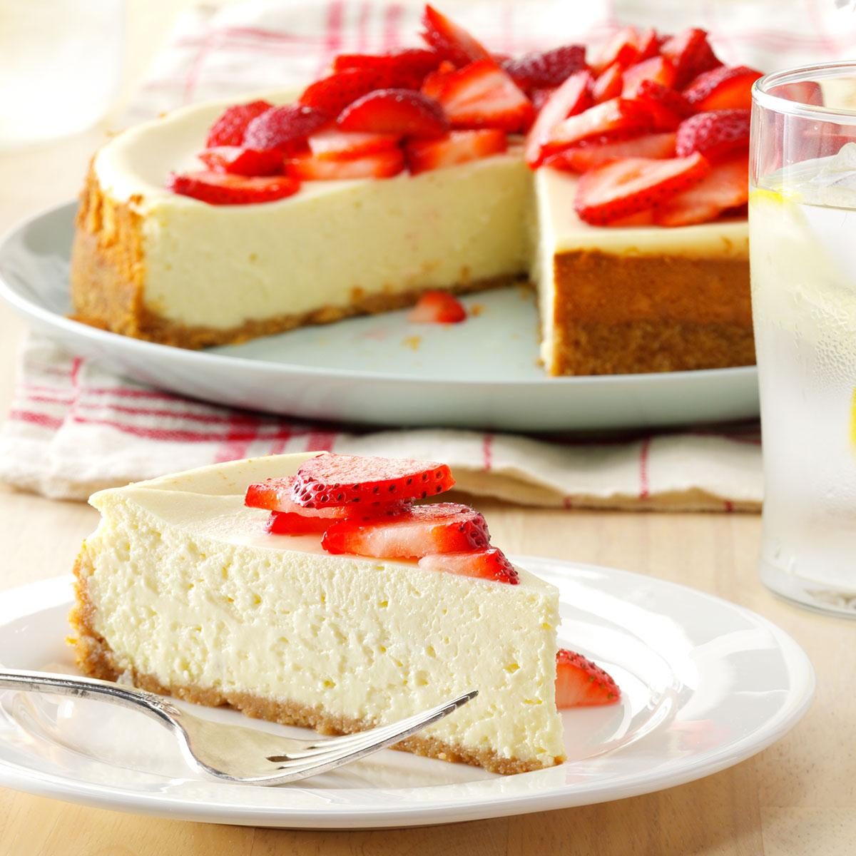 a cheesecake garnished with strawberries